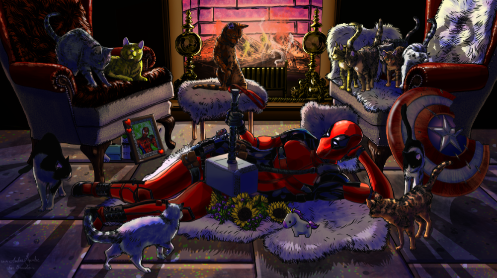 Notice the addition of the hearts around Spidey's picture frame when it was colored.